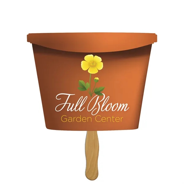 Flower pot shaped hand fan made of 22 pt. paper board.... from ASI 67620 Lion Circle Corp / Lion/Circle