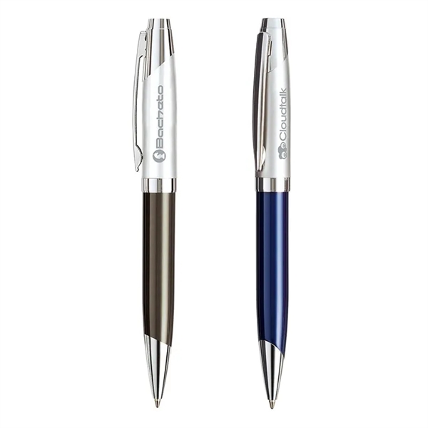 Twist action ballpoint pen with colored metallic barrel, satin silver cap,... from ASI 67866 Logomark/Valumark