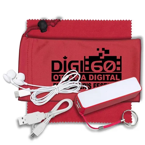 3 1/2" x 7" polyester cinch pouch with 2200mAh Powerbank, MicroUSB... from ASI 62660 Innovation Line
