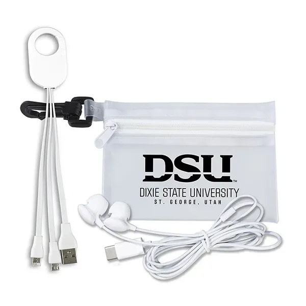 Tech kit with zippered pouch, microfiber cleaning cloth, cell phone holder/stand,... from ASI 62660 Innovation Line