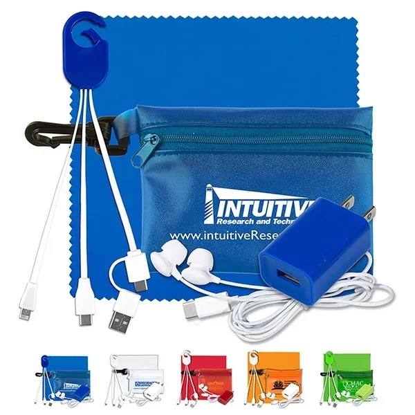 Tech kit with a zippered pouch, earphones, microfiber cleaning cloth, USB... from ASI 62660 Innovation Line