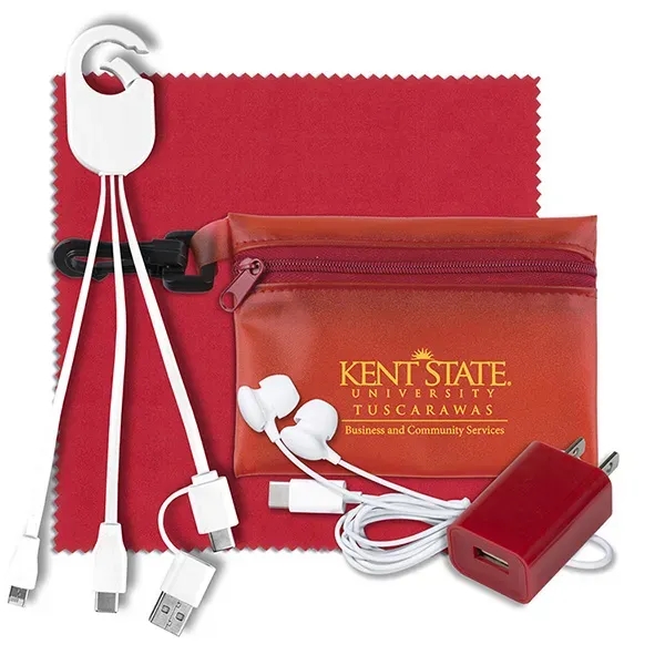Tech kit with a zippered pouch, earphones, microfiber cleaning cloth, USB... from ASI 62660 Innovation Line