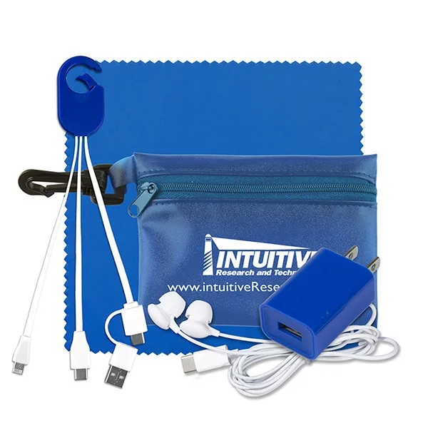 Tech kit with a zippered pouch, earphones, microfiber cleaning cloth, USB... from ASI 62660 Innovation Line