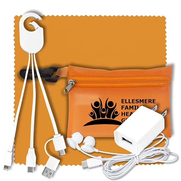 Tech kit with a zippered pouch, earphones, microfiber cleaning cloth, USB... from ASI 62660 Innovation Line