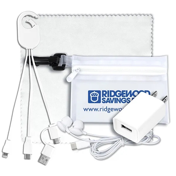 Tech kit with a zippered pouch, earphones, microfiber cleaning cloth, USB... from ASI 62660 Innovation Line
