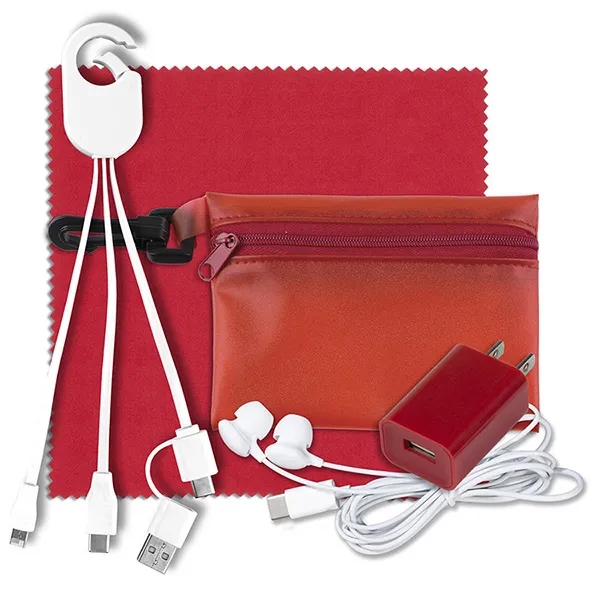Tech kit with a zippered pouch, earphones, microfiber cleaning cloth, USB... from ASI 62660 Innovation Line