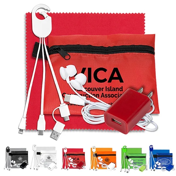 Tech kit with a microfiber cleaning cloth, wall charger, earphones, 5... from ASI 62660 Innovation Line