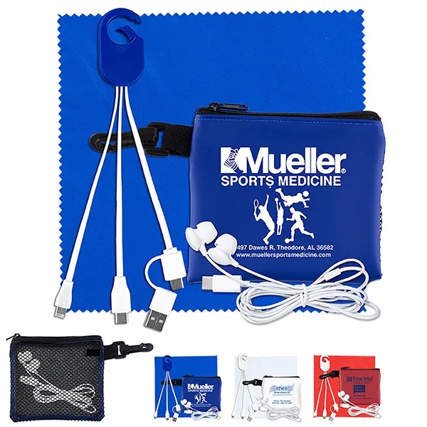 Tech kit with a microfiber cleaning cloth, earphones, 5-in-1 charging cable... from ASI 62660 Innovation Line