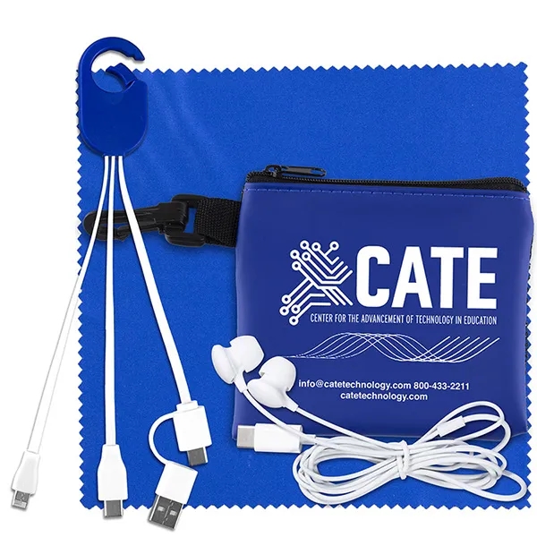 Tech kit with a microfiber cleaning cloth, earphones, 5-in-1 charging cable... from ASI 62660 Innovation Line