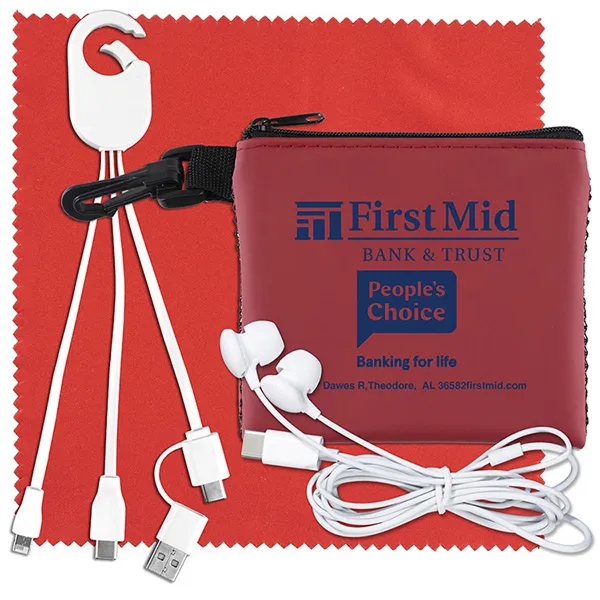 Tech kit with a microfiber cleaning cloth, earphones, 5-in-1 charging cable... from ASI 62660 Innovation Line