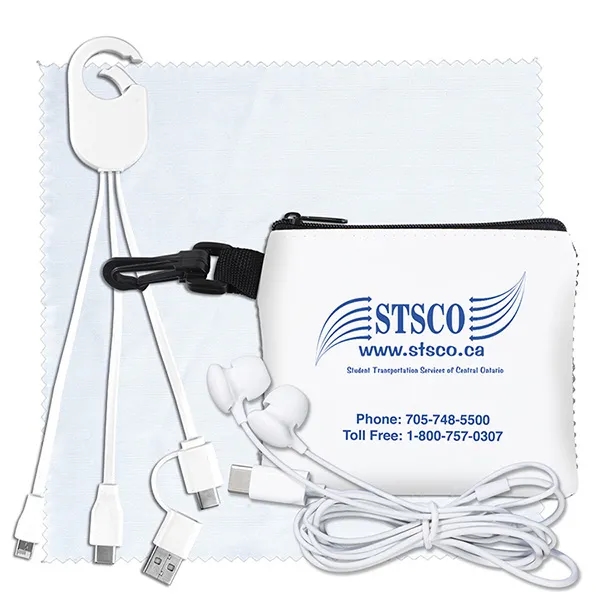 Tech kit with a microfiber cleaning cloth, earphones, 5-in-1 charging cable... from ASI 62660 Innovation Line