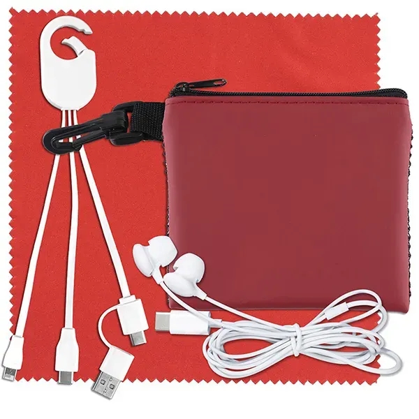 Tech kit with a microfiber cleaning cloth, earphones, 5-in-1 charging cable... from ASI 62660 Innovation Line