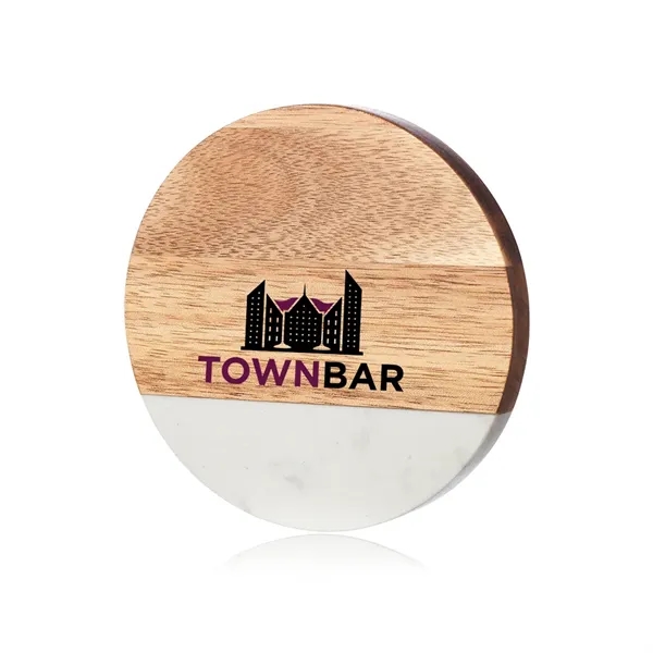 4" round marble and wooden coasters with bottle opener in the... from ASI 39552 BEL Promo