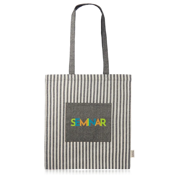 Eco-friendly striped recycled cotton tote bag with large front pocket.... from ASI 39552 BEL Promo