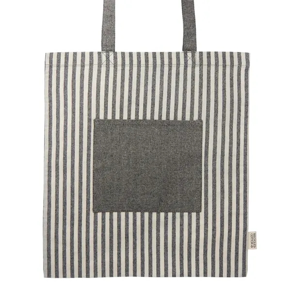 Eco-friendly striped recycled cotton tote bag with large front pocket.... from ASI 39552 BEL Promo