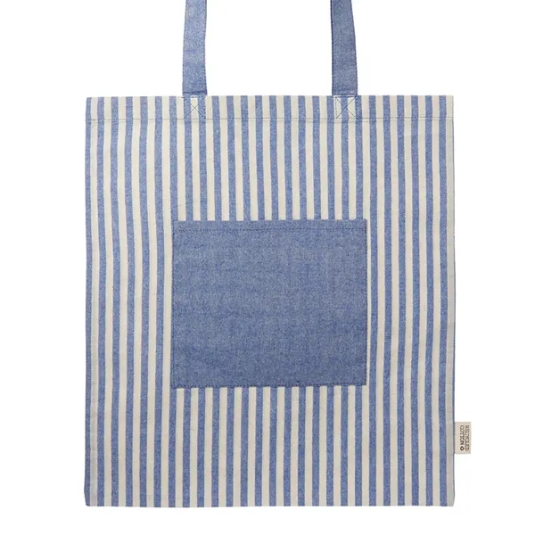 Eco-friendly striped recycled cotton tote bag with large front pocket.... from ASI 39552 BEL Promo