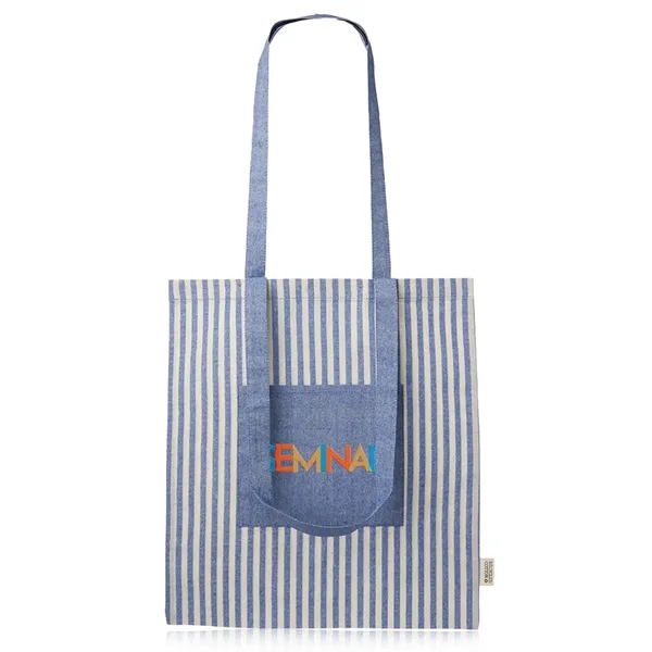 Eco-friendly striped recycled cotton tote bag with large front pocket.... from ASI 39552 BEL Promo