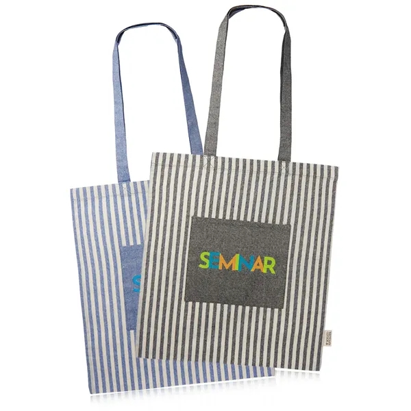 Eco-friendly striped recycled cotton tote bag with large front pocket.... from ASI 39552 BEL Promo
