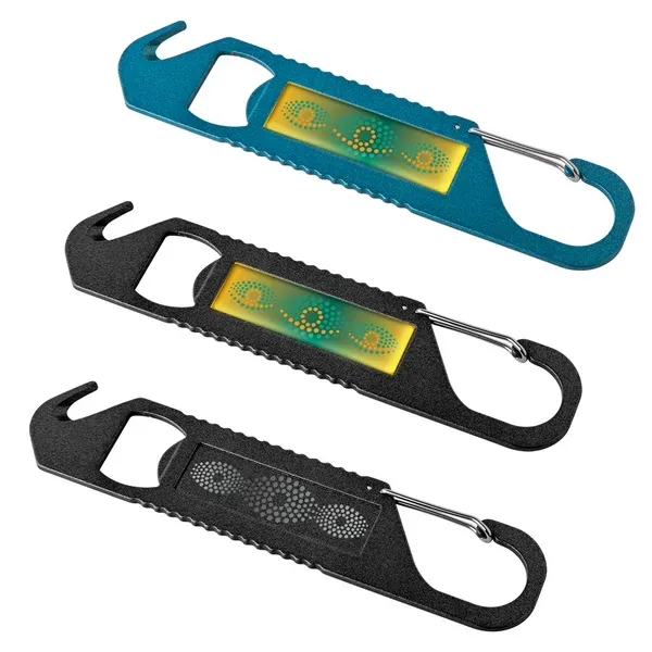 4-in-1 stainless steel multi-tool featuring a wire carabiner, bottle opener, strap... from ASI 88060 Snugz/USA Inc