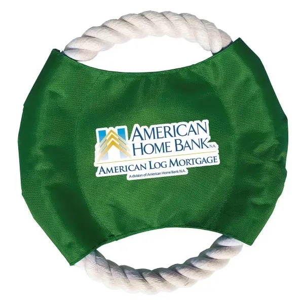 Durable pet rope disc toy measuring 7" diameter with full color... from ASI 92980 WOV-IN® / Promopet