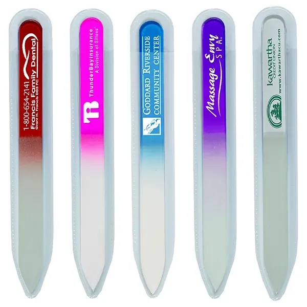 Tempered glass nail file with protective vinyl sleeve and customization.... from ASI 62660 Innovation Line