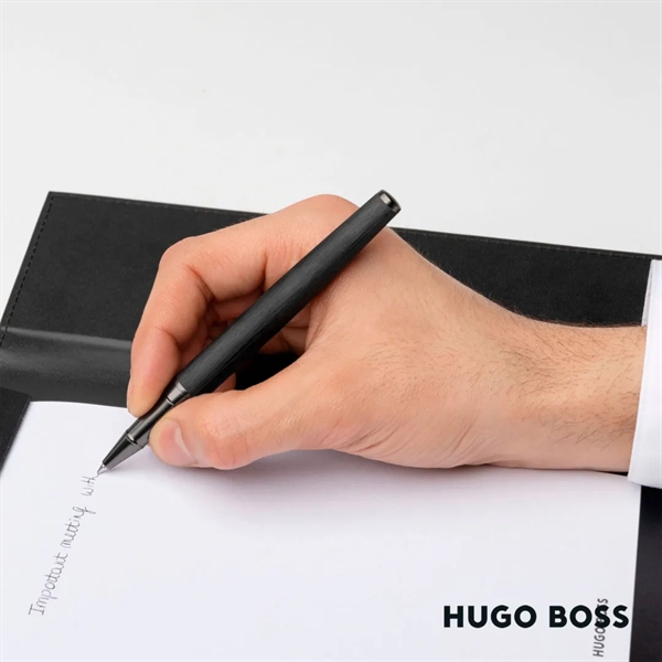The Hugo Boss® Gear Rib Ballpoint Pen mixes black aluminum with... from ASI 84592 St Regis Group