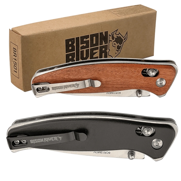 Bison River Button Lock Folding Knife with Clip... from ASI 92531 Unique Custom Products / UCP