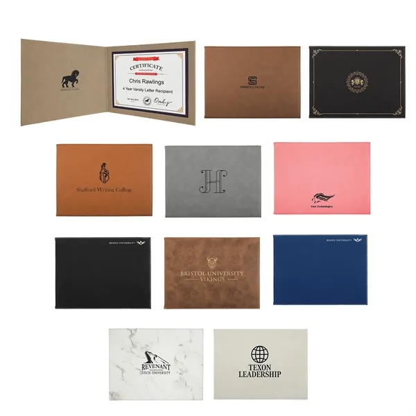 12" x 9" x 0.5" leatherette certificate holder with laser engraving.... from ASI 92531 Unique Custom Products / UCP