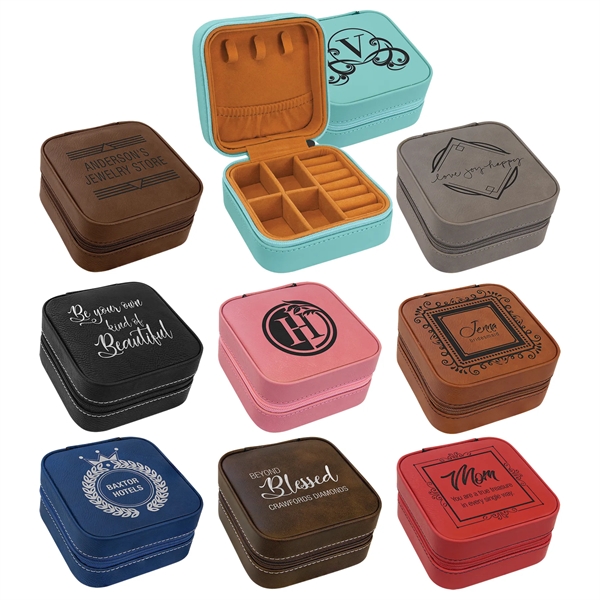 4" x 4" engraved leatherette travel jewelry box.... from ASI 92531 Unique Custom Products / UCP