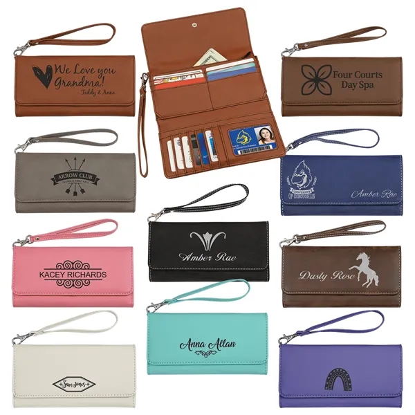 4" x 7" - engraved leatherette wallets with strap.... from ASI 92531 Unique Custom Products / UCP