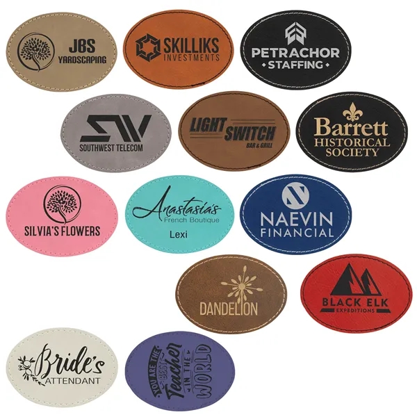 2.5" x 3.5" laser engraved oval leatherette patches with iron on... from ASI 92531 Unique Custom Products / UCP
