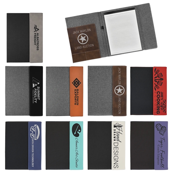 12" x 9.5" engraved premium leatherette and canvas portfolio.... from ASI 92531 Unique Custom Products / UCP