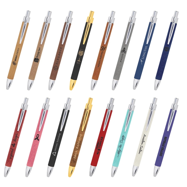 5.125" Laser engraved leatherette pen with silver trim.... from ASI 92531 Unique Custom Products / UCP