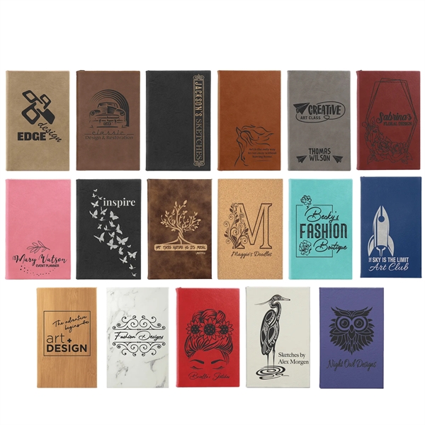 5.25" x 8.25" engraved premium leatherette sketch book... from ASI 92531 Unique Custom Products / UCP