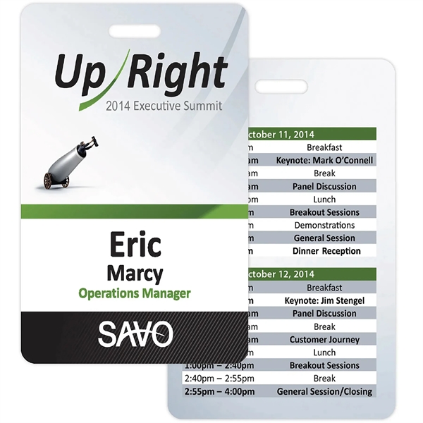 The Memphis Event Name Badge (Horizontal Orientation) features two-sided full color... from ASI 61966 HPG / Beacon Promotions HPG Gold