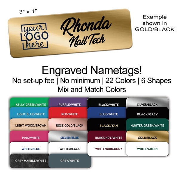Sturdy 1/16" thick plastic rectangular nametag with laser engraving.... from ASI 45795 Colorguppy Printing