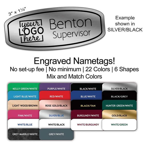 Sturdy 1/16" thick plastic squared oval nametag with laser engraving.... from ASI 45795 Colorguppy Printing
