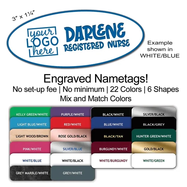 Sturdy 1/16" thick plastic oval nametag with laser engraving.... from ASI 45795 Colorguppy Printing