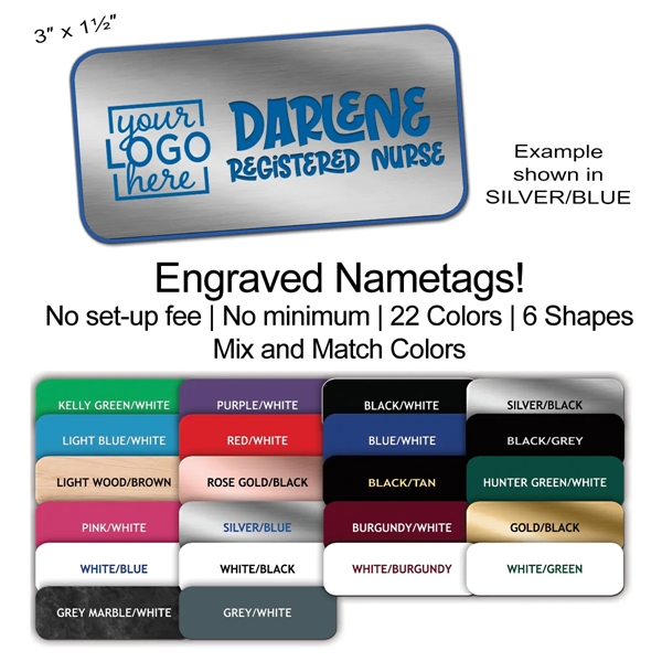 Sturdy 1/16" thick plastic rectangular nametag with laser engraving.... from ASI 45795 Colorguppy Printing