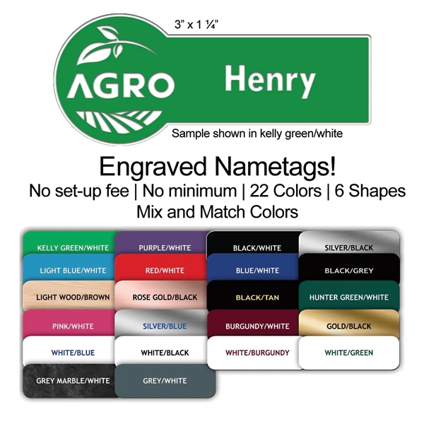 Sturdy 1/16" thick plastic rectangular nametag with laser engraving.... from ASI 45795 Colorguppy Printing