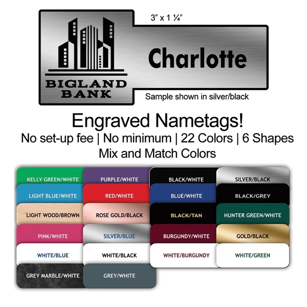 Sturdy 1/16" thick plastic rectangular nametag with laser engraving.... from ASI 45795 Colorguppy Printing