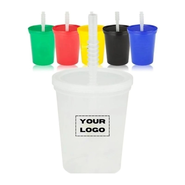 Plastic stadium splash cups with lid and straw, 16 oz. plus... from ASI 37218 Athena Promo (tm)