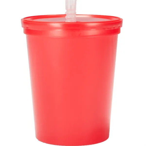Plastic stadium splash cups with lid and straw, 16 oz. plus... from ASI 37218 Athena Promo (tm)