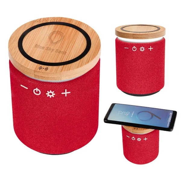 Cylindrical ultra sound wireless speaker and Qi-enabled charger with 1800mAh battery.... from ASI 61125 Hit Promotional Products / Hit®