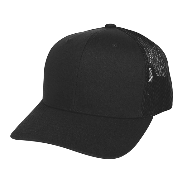 Polyester and cotton trucker cap with six-panel structured design, mesh panels... from ASI 61125 Hit Promotional Products / Hit®
