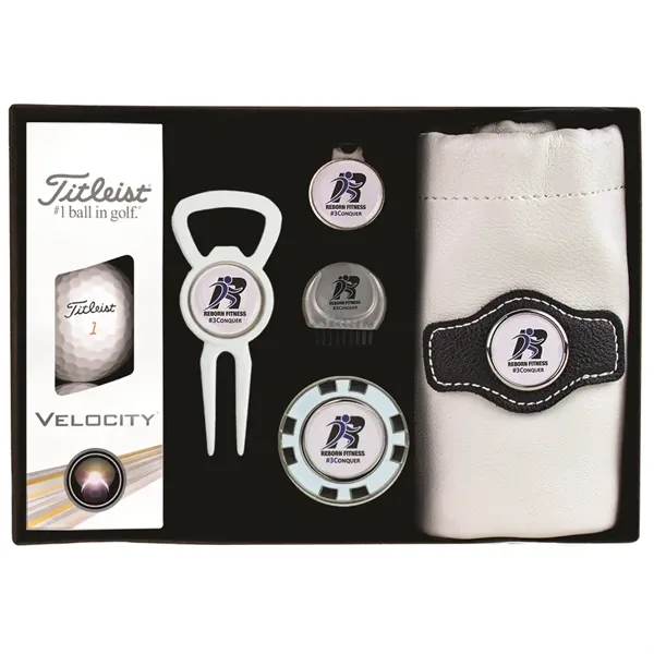 Gold golf kit featuring golf balls, ball markers, a bottle opener/divot... from ASI 38120 Ball Pro / Diversified Quality Kitchenware