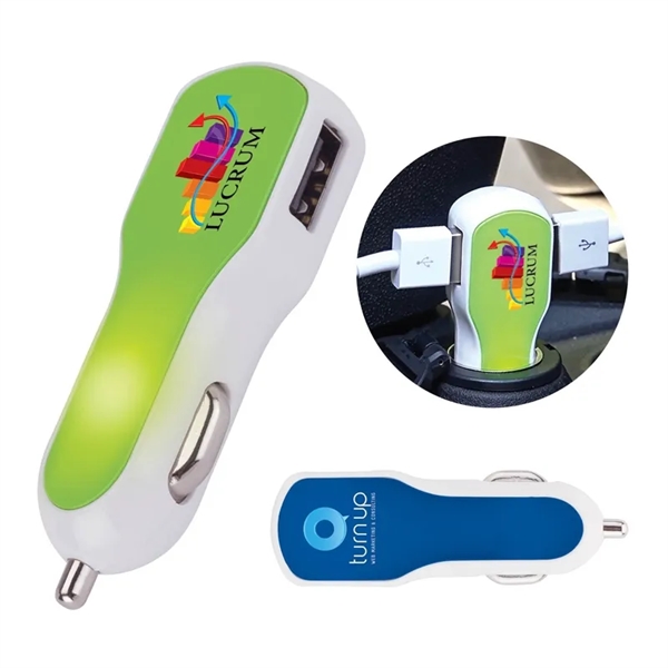 0.56" x 2.94" x 0.94" Solas twin port USB car charger... from ASI 67866 Logomark/Valumark / Valumark™