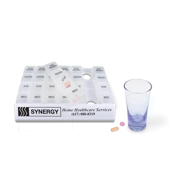 24/7 medicine tray organizer with seven removable four-compartment pill boxes.... from ASI 38980 Bay State Specialty Co