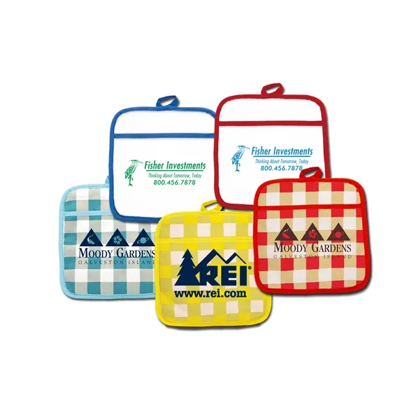Pocket pot holder is made of cotton and features a sewn... from ASI 38980 Bay State Specialty Co