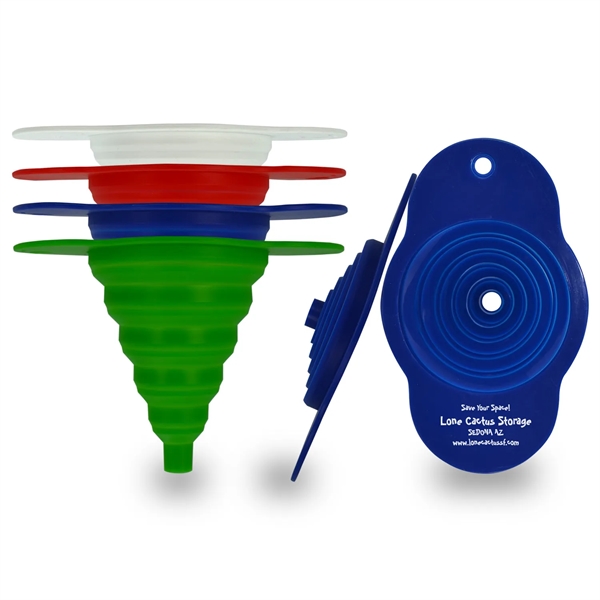 Collapsible silicone funnel stores flat when not in use.... from ASI 38980 Bay State Specialty Co